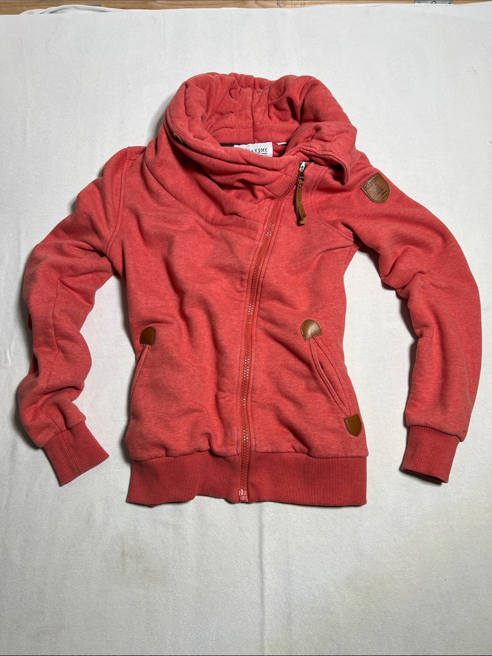 Wanakome Coral Hoodie with Brown Leather Patch